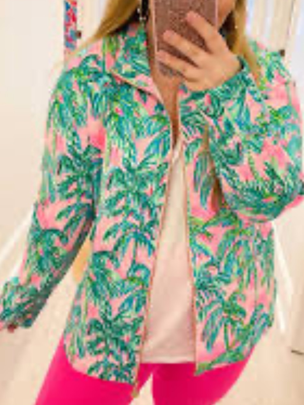 Lilly Pulitzer Suite Views Palm Tree Print Full Zip Jacket Size XXL